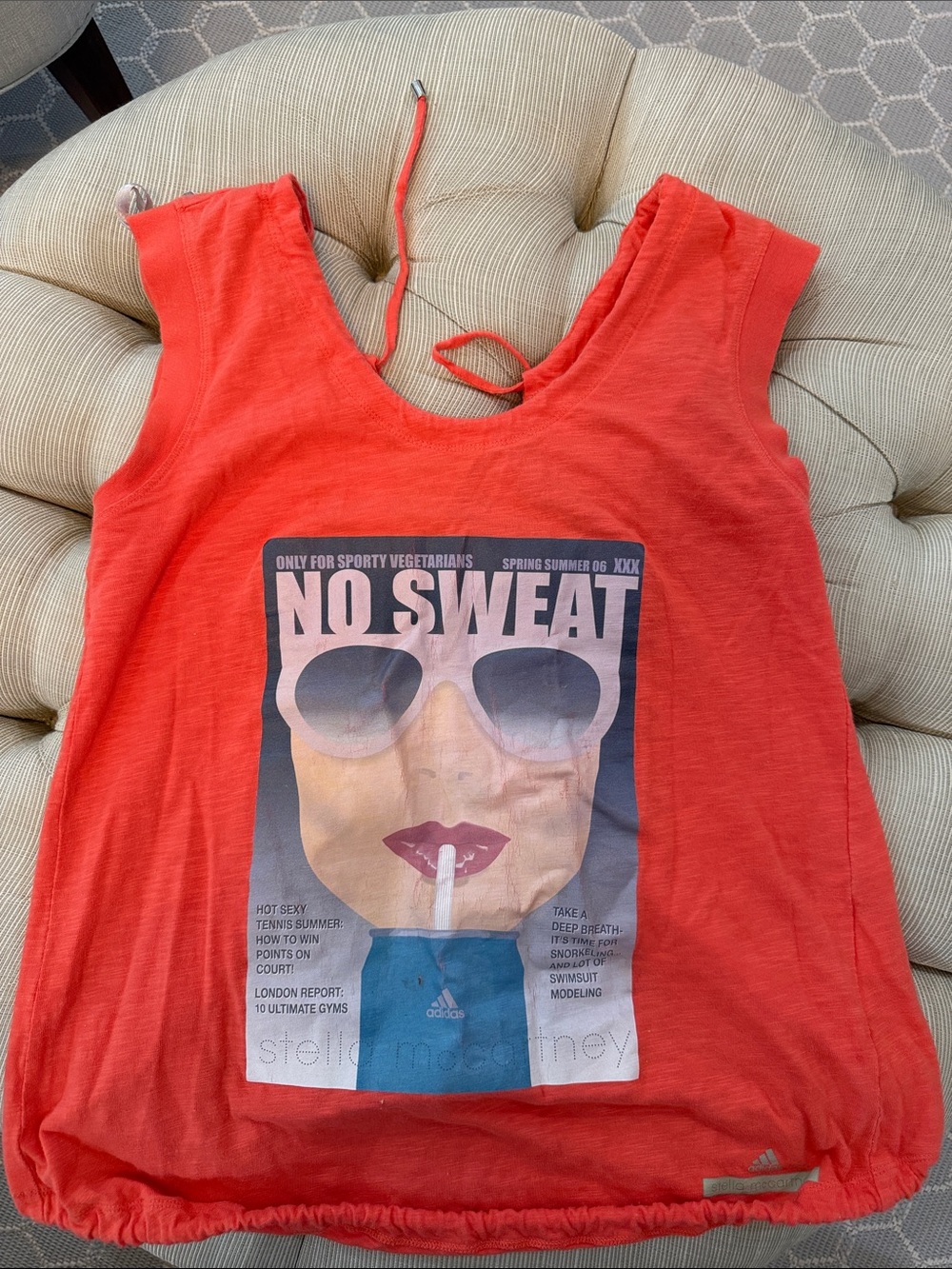 Stella McCartney Coral-Red Graphic 'No Sweat' Tank